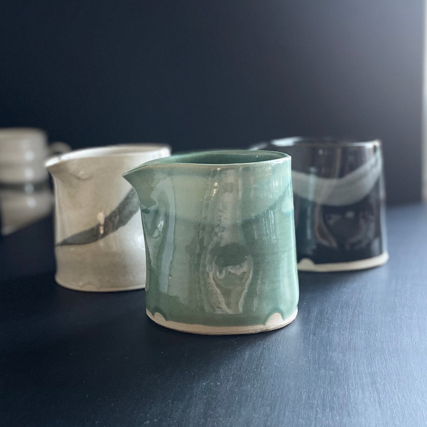 Abstract splash medium 300ml jug - unique ceramic handmade jug pourer - black, beige or acqua blue