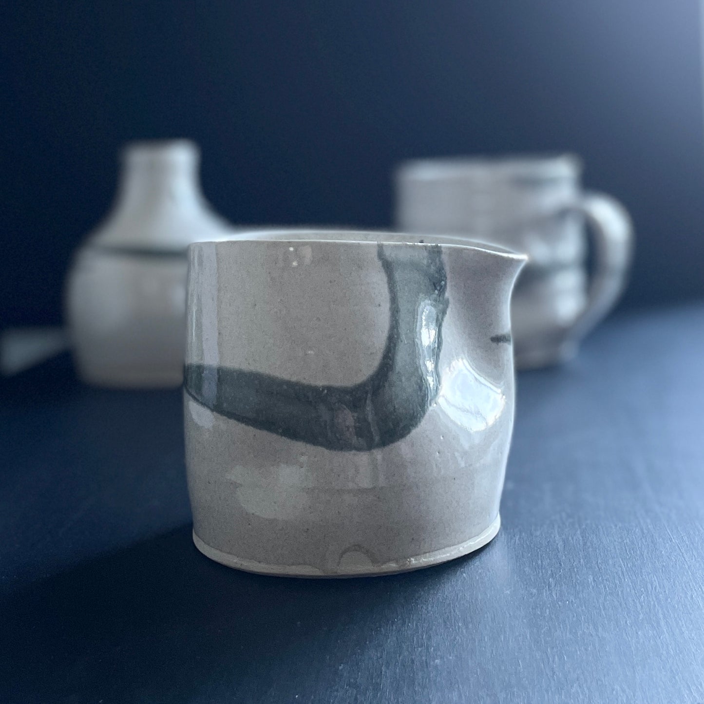 Abstract splash medium 300ml jug - unique ceramic handmade jug pourer - black, beige or acqua blue