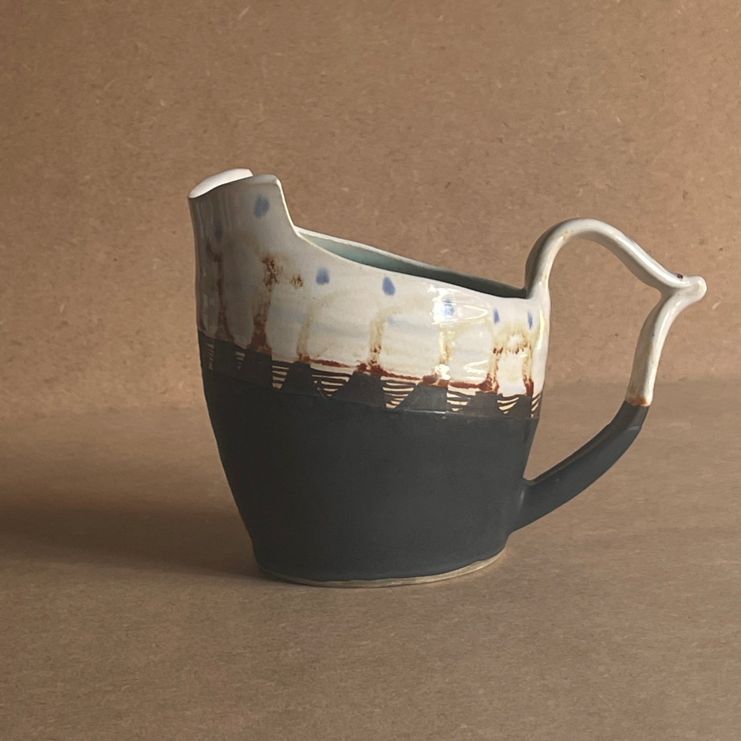 Black matt and white faded loops jug - unique handpainted ceramic