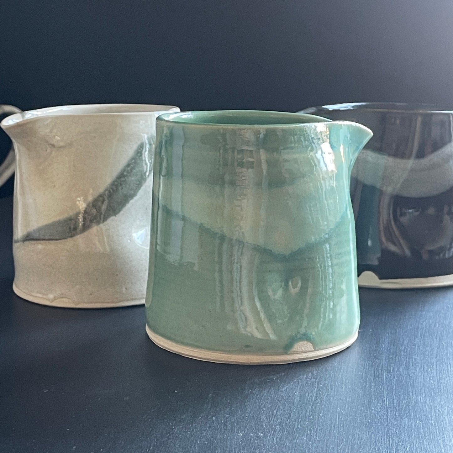 Abstract splash medium 300ml jug - unique ceramic handmade jug pourer - black, beige or acqua blue