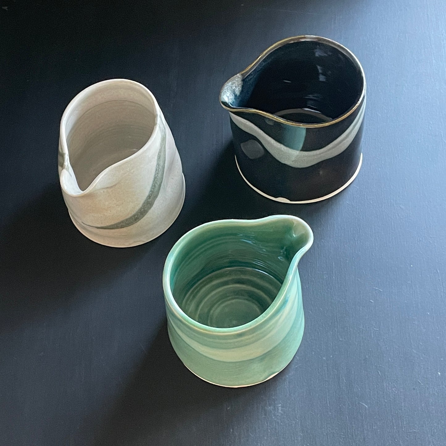 Abstract splash medium 300ml jug - unique ceramic handmade jug pourer - black, beige or acqua blue