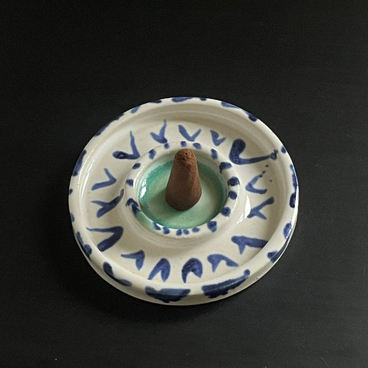 Incense cone burner dish - unique handmade ceramic gift