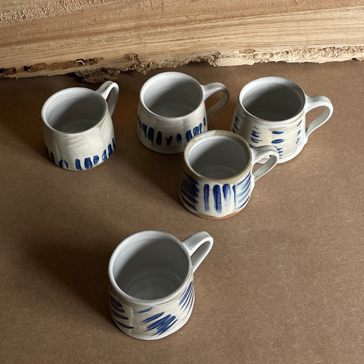 Espresso cups in abstract blue stripes - handmade unique ceramic gifts for coffee lovers