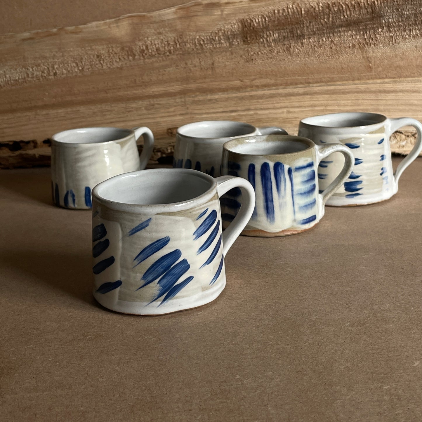 Espresso cups in abstract blue stripes - handmade unique ceramic gifts for coffee lovers